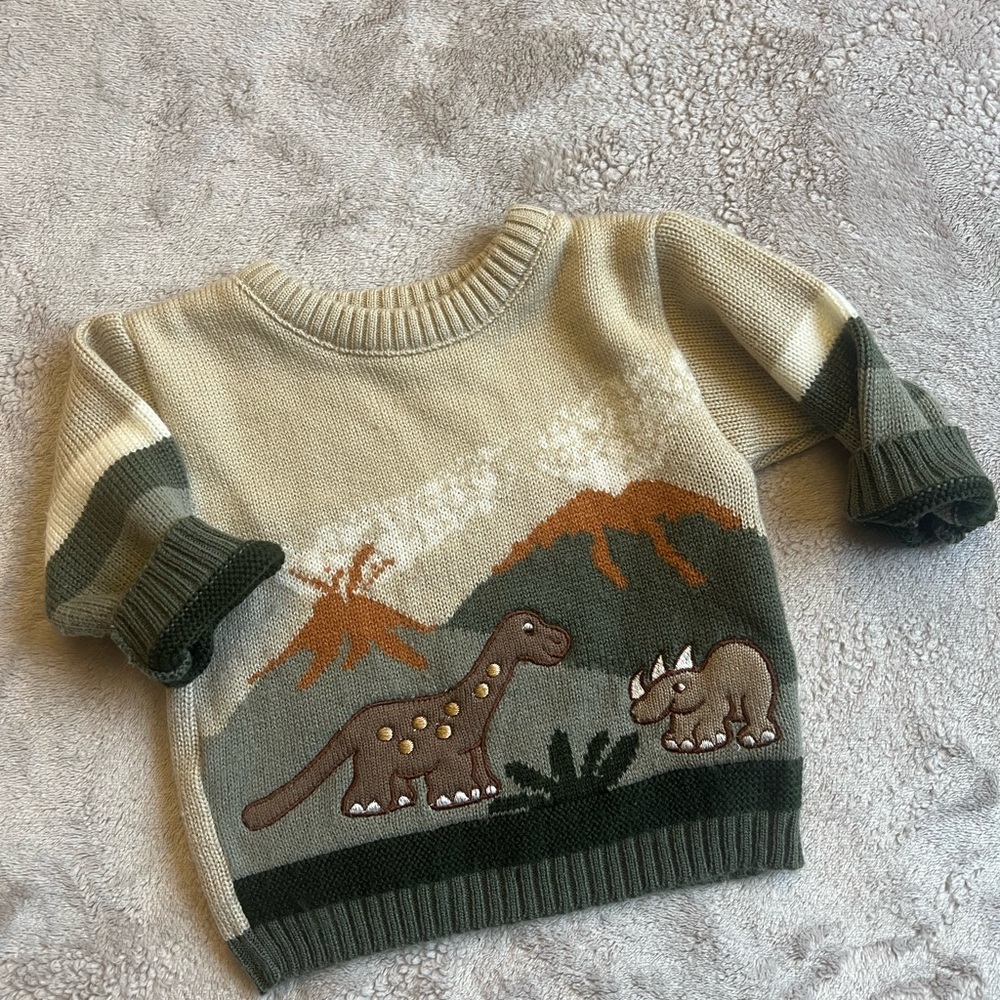 Vintage America Kids Dinosaur Sweater - Green and Brown